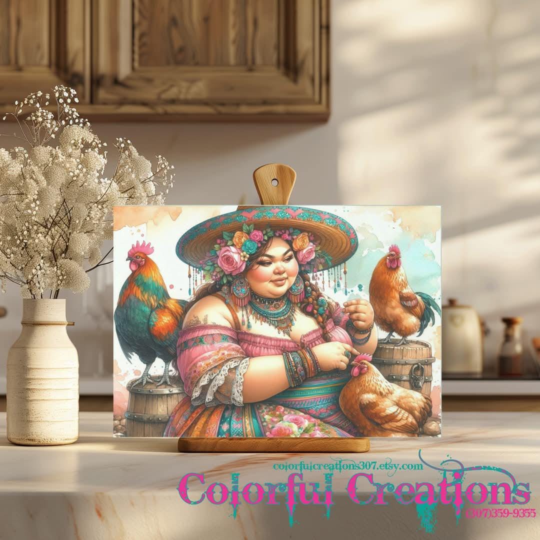 CHICKEN LADY Tempered Glass Cutting Board