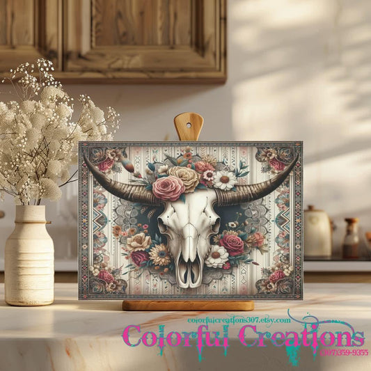BOHO SKULL Tempered Glass Cutting Board