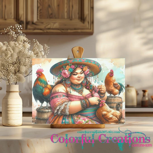CHICKEN LADY Tempered Glass Cutting Board