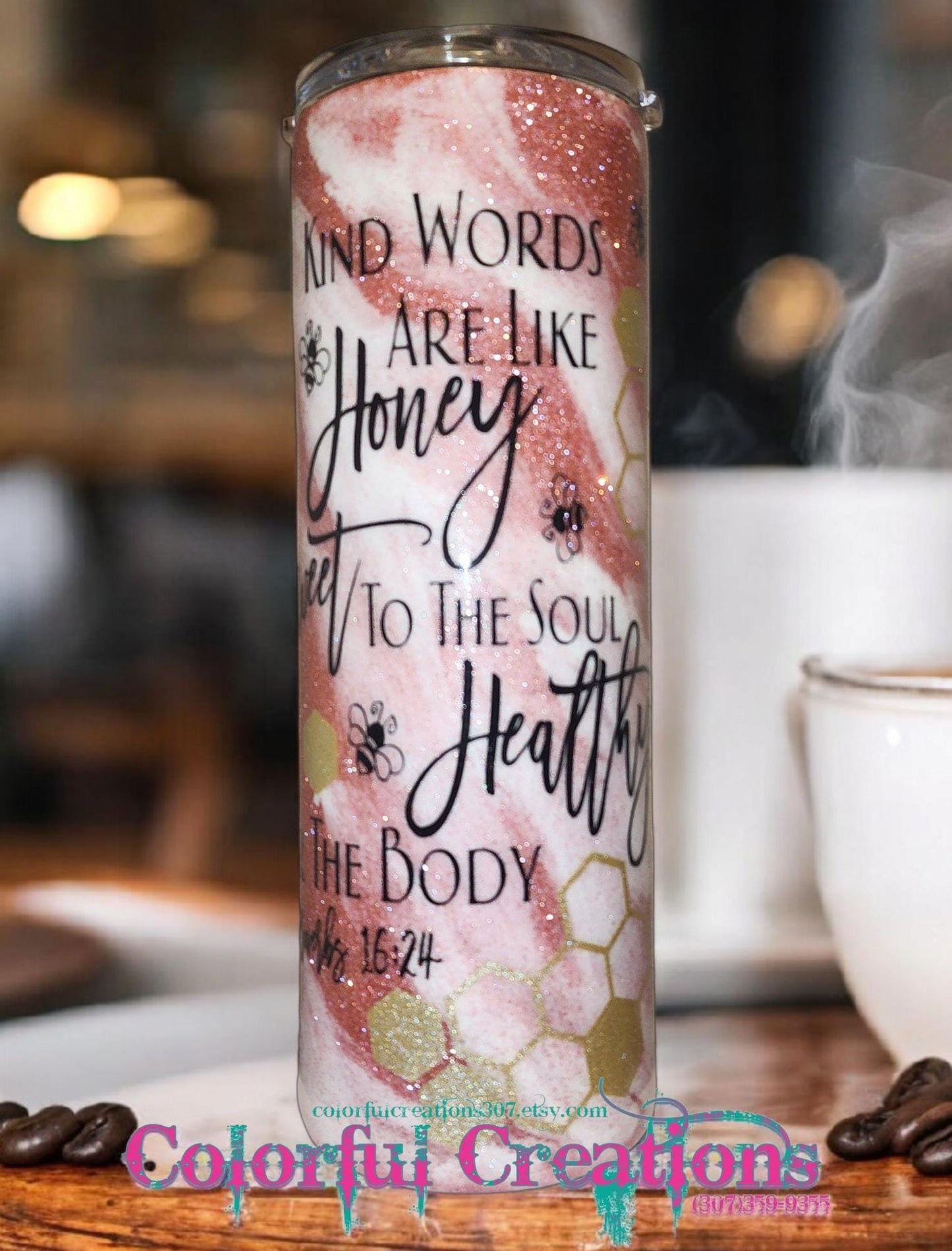 20oz KIND WORDS Epoxy Tumbler WYSIWYG (dent)