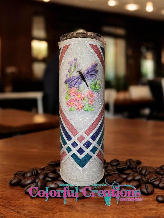 30oz 3D Dragonfly Glitter Tumbler WYSIWYG