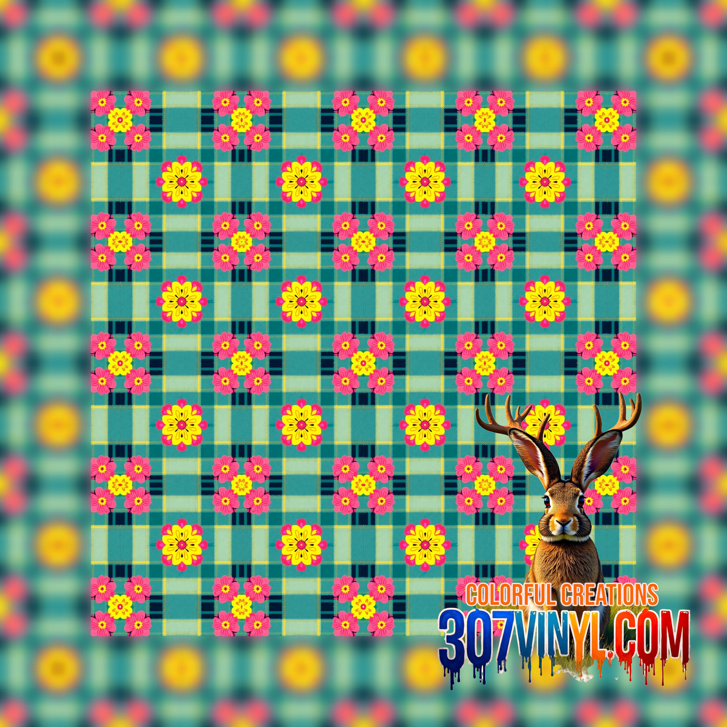 Teal Plaid Pattern Vinyl