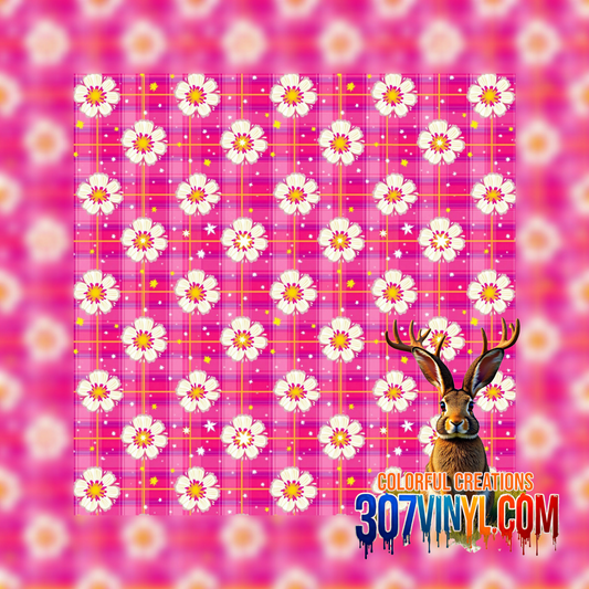 Daisy & Pink Plaid Pattern Vinyl