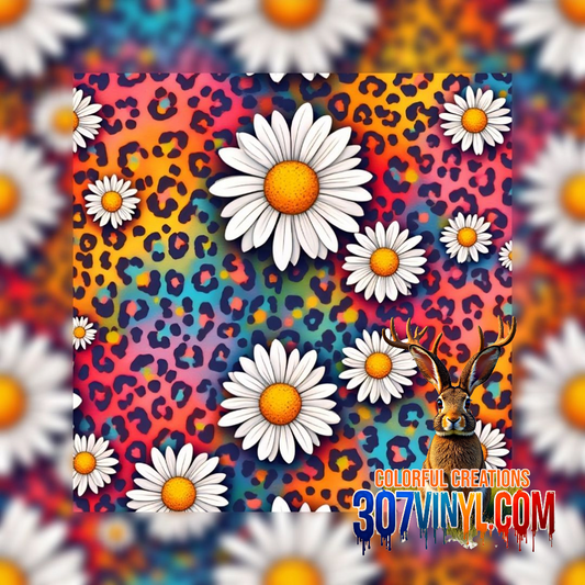 Rainbow Cheetah Daisy Floral Pattern Vinyl
