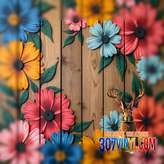 Painted Wood Floral Pattern Vinyl