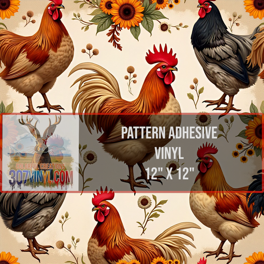 Chicken Floral Pattern Vinyl