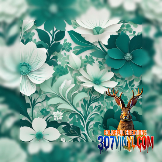 Teal Floral Pattern Vinyl