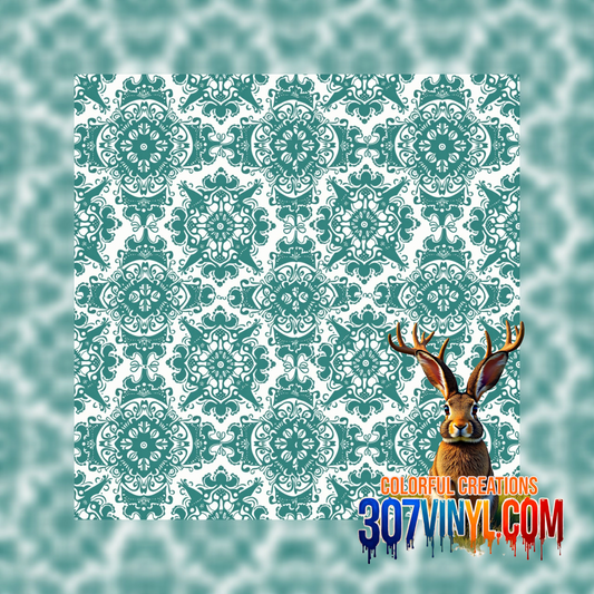 Teal Vintage Abstract Pattern Vinyl