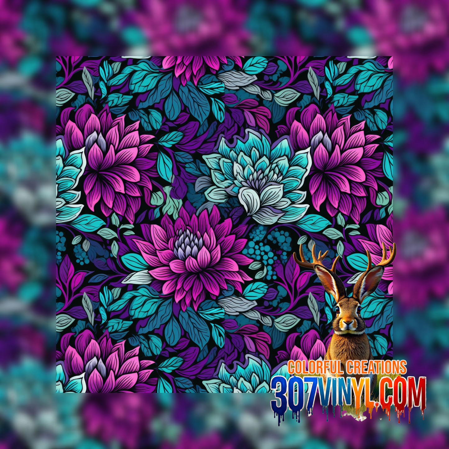 Teal & Purple Floral Pattern Vinyl